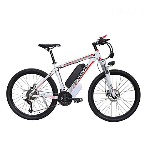 Elektrische Mountainbike : Qinmo Elektro-Fahrrad, Electric Mountain E-Bike 350W 48V austauschbarer Lithium-Ionen-Akku, integrierte LED-Scheinwerfer und Hupe - DREI Arbeitsmodi 21 Speed Gear (wei)