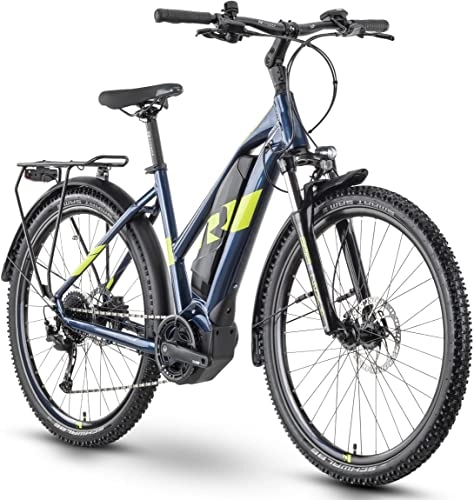 Elektrische Mountainbike : R Raymon CrossRay E 3.0 500Wh Yamaha Elektro Trekking Bike 2022 (27.5" Damen Trapez L / 56cm, Dark Blue / Lime (Damen))