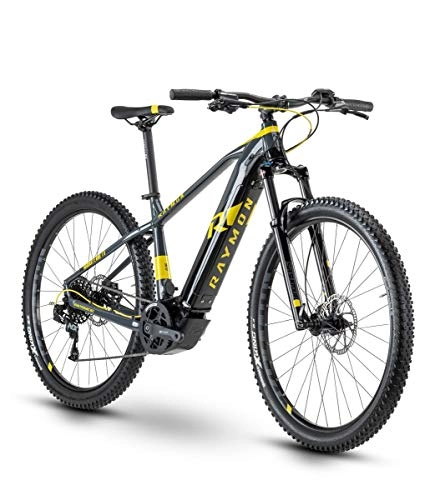 Elektrische Mountainbike : RAYMON Hardray E-Seven 7.0 27.5'' Pedelec E-Bike MTB grau / gelb 2020: Größe: 40 cm