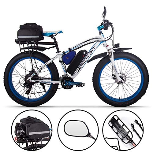 Elektrische Mountainbike : Rich BIT Elektrische Fahrrad Herren E-Bike Fat Snow Bike 1000W-48V-17Ah Li-Batterie 26 * 4.0 Mountainbike MTB Shimano 21-Gang-Scheibenbremsen Intelligentes elektrisches Fahrrad (Blue Plus)