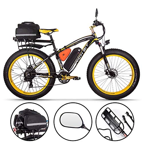 Elektrische Mountainbike : Rich BIT Elektrische Fahrrad Herren E-Bike Fat Snow Bike 1000W-48V-17Ah Li-Batterie 26 * 4.0 Mountainbike MTB Shimano 21-Gang-Scheibenbremsen Intelligentes elektrisches Fahrrad (Yellow Plus)