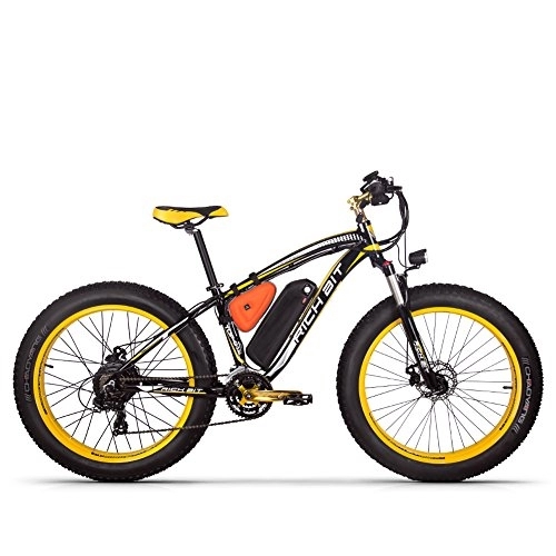 Elektrische Mountainbike : Rich Bit Elektrofahrrad RT-022 bürstenloser Motor 48 V * 17 Ah LG Li-Akku Intelligentes E-Bike Doppelscheibenbremse Shimano 21-Gang (Black-Yellow)