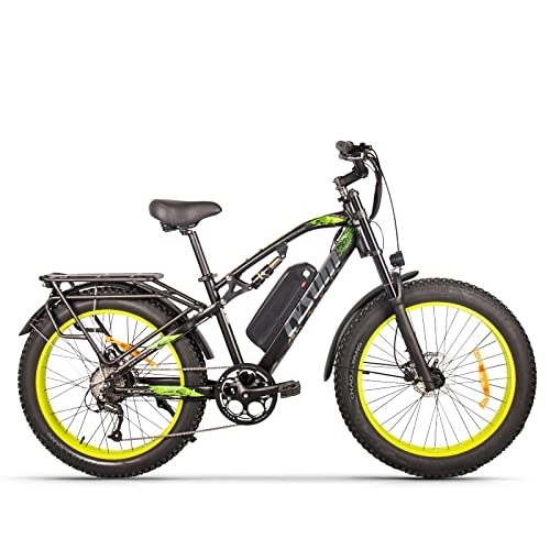 Elektrische Mountainbike : RICH BIT M900 Elektrofahrrad Mountainbike 26 * 4 Zoll Fat Tire Bikes 9 Geschwindigkeiten Ebikes für Erwachsene mit 17Ah Batterie (Grün-Upgrade)