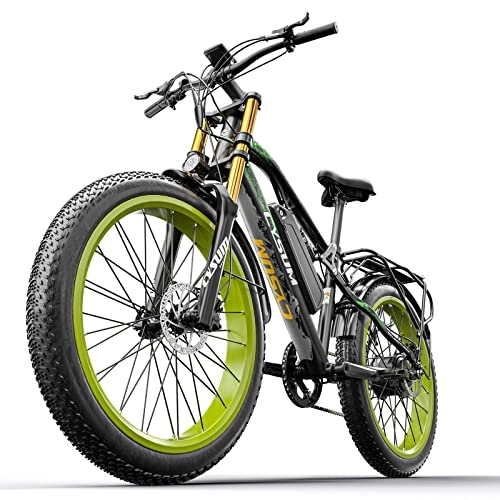 Elektrische Mountainbike : RICH BIT M900 Elektrofahrrad Mountainbike 26 * 4 Zoll Fat Tire Bikes 9 Geschwindigkeiten Ebikes für Erwachsene mit 17Ah Batterie (Grün03)
