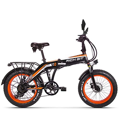 Elektrische Mountainbike : Rich BIT mnner Elektrische Fahrrad Fat Reifen Strand Bike 20 Zoll RT-016 48V 500W 9, 6Ah (Orange)