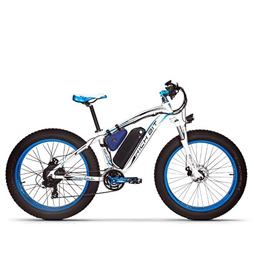 Elektrische Mountainbike : RICH BIT-SBX RT-022 Ebike Alles Gelände Strandkreuzer Power Assisted Fat Tire Fahrrad Schnee Mountia (White Blue)