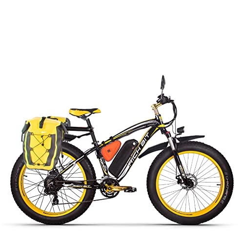 Elektrische Mountainbike : RICH BIT TOP-022 E-Bike 26" 21 Gänge & Hinterradmotor für MTB 17Ah Elektrofahrrad mit Federgabel (gelb)