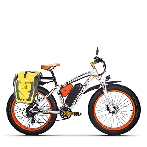 Elektrische Mountainbike : RICH BIT TOP-022 E-Bike 26" 21 Gänge & Hinterradmotor für MTB 17Ah Elektrofahrrad mit Federgabel (Orange)