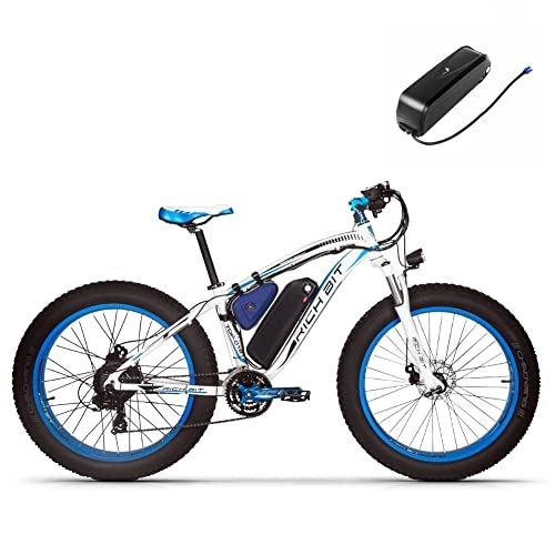 Elektrische Mountainbike : RICH BIT TOP-022 E-Bike 26 Zoll Mountainbike Herren Damen 48V 12.5Ah Fatbike Elektrofahrrad (Blau - Doppelbatterie)