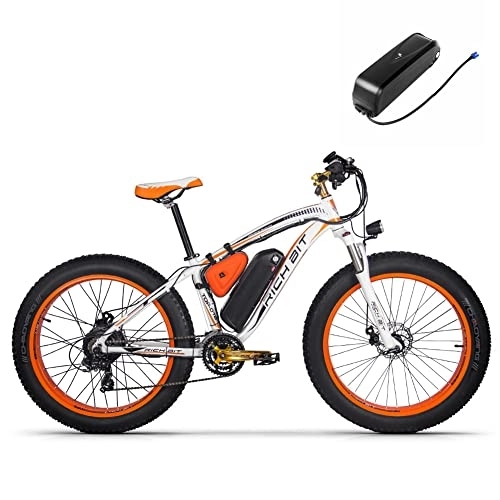 Elektrische Mountainbike : RICH BIT TOP-022 E-Bike MTB Fat Bike 26 Zoll Double Battery Elektro-Mountainbike für Damen und Herren (Orange)