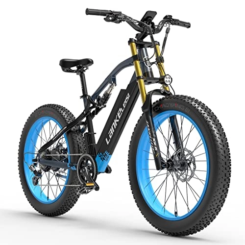 Elektrische Mountainbike : RV700 Leistungsstarkes Elektrofahrrad für Erwachsene, 26-Zoll-Strandfahrrad 48V 16Ah E-Bike Mountainbike, verbesserte Ölfeder, Downhill-Gabel Doppelfederung (Blue)