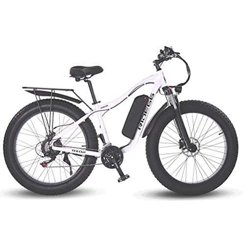 Elektrische Mountainbike : RX02 eBike Mountainbike Stadt E-Bike 1000W Motor 48V 16AH LG Li-Zellen-Akku 21-Gang Frontstoßdämpfer 26 Zoll Fat Tire ydraulic Brakes (Weiß)
