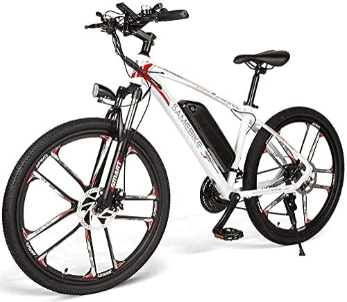 Elektrische Mountainbike : SAMEBIKE Bike E-Bike für Herren, 26 Zoll, mit abnehmbarem 48 V Akku und Shimano 21-Gang E-Bike (Wit)