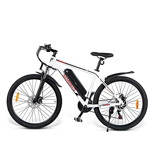 Elektrische Mountainbike : SAMEBIKE Elektrisches Fahrrad 26 Zoll, 350W bürstenloser Motor, 36v10ah entfernbare Batterie, Elektrisches Mountainbike. mit Shimano 21-Gang & Federgabel, Weiß