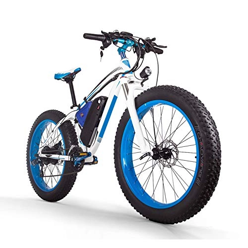 Elektrische Mountainbike : Sea blog Fettreifen Elektrofahrrad Mountainbike 26" E-Bike mit 48V 16Ah / 1000W Lithium-Batterie und Shimano 21-Gang Vollfederung hydraulische Scheibenbremse Elektrisches Fahrrad, White+Blue