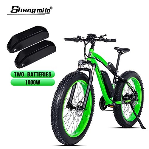 Elektrische Mountainbike : Shengmilo 1000W Motor Elektrofahrrder, 26 Zoll Mountain E-Bike, Elektrisches Faltrad, 4 Zoll Fetter Reifen, Shimano 21 Variable Speed & XOD Brake (Grn)
