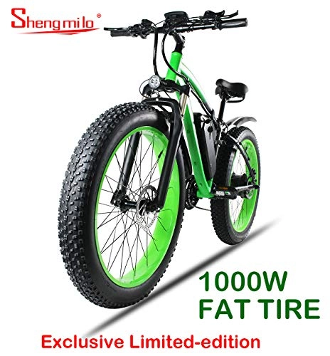 Elektrische Mountainbike : Shengmilo 1000W Motor Elektrofahrräder 26 Zoll Mountain E-Bike, Elektrisches Faltrad, 4 Zoll Fetter Reifen (Nur einen, Exklusive Limitierte Auflage)(Grün)