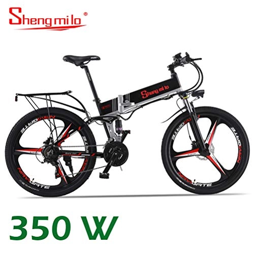 Elektrische Mountainbike : Shengmilo 350W Motor Elektrofahrräder Elektrisches Klapprad Shimano 21 Speed XOD-Bremse 26 Zoll Rad Mountain Road E-Bike inklusive 13AH Lithium Batterie(Schwarz Speichen Reifen)