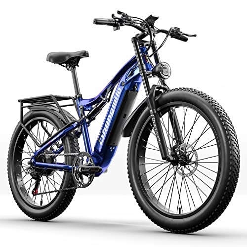 Elektrische Mountainbike : Shengmilo Elektrofahrrad, 26" Fat Tire Elektrofahrräder für Erwachsene, vollgefedertes elektrisches Mountainbike mit Rahmen aus Aluminiumlegierung, 48 V LG eingebauter Akku, NEU-MX03