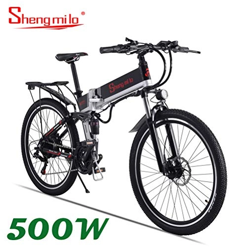 Elektrische Mountainbike : Shengmilo Elektrofahrräder, 26 Zoll Mountain Road Fahrräder E-Bike, 48 V / 500 W Lithiumbatterie Inklusive (500W SCHWARZ)