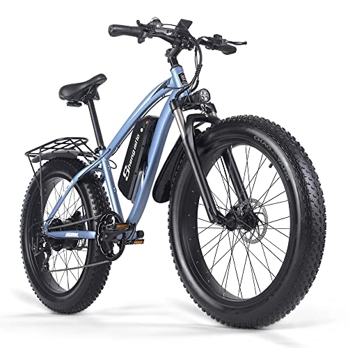 Elektrische Mountainbike : Shengmilo-MX02S 26*4, 0" Fat-Reifen-Elektrofahrrad, 7-Gang-Mountainbike, Tretunterstützungs-E-Bikes, 48V / 17Ah Lithiumbatterie, doppelte hydraulische Scheibenbremse, intelligentes LCD-Display(Blau)