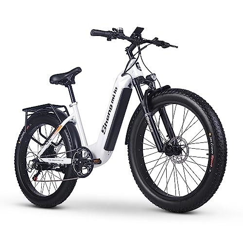 Elektrische Mountainbike : Shengmilo-MX06 26-Zoll-Elektrofahrrad für Erwachsene, Samsung 17, 5 Ah 840 Wh Li-Akku, BAFANG-Motor, Fat Tire E-Mountainbike mit 3 Fahrmodi, City-E-Bike, 7 Gänge, Doppelscheibenbremsen