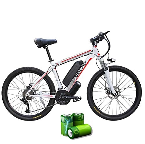 Elektrische Mountainbike : SMLRO Elektrisches Mountainbike, 1000W 26 '' Elektrofahrrad mit Abnehmbarer 48V 15 AH Lithium-Ionen-Batterie Shimano 27-Gang-Getriebe (weiß-Rot)