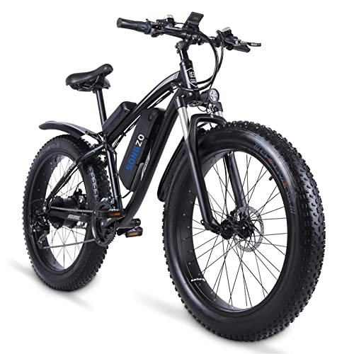 Elektrische Mountainbike : SONGZO Elektrofahrrad 26 Zoll Fat Tire Elektrofahrrad mit 48V 17AH Lithiumbatterie （Black）
