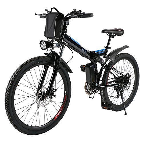Elektrische Mountainbike : Sosper Elektrofahrrad Mountainbike, 26 Zoll Faltbar E-Bike mit 21-Gang Getriebe, 36V 8AH Lithium-Akku, 250W Hochgeschwindigkeits-Bürstenlose Heckmotor
