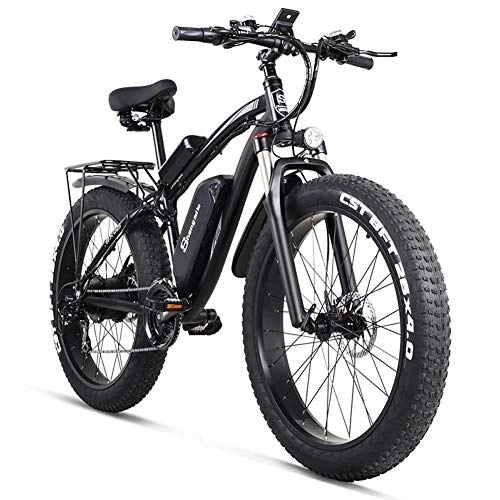Elektrische Mountainbike : SSQIAN 26 Zoll E-Bike 48v 1000w 17ah Ebike Mit Abnehmbarer Lithiumbatterie 4.0 Fat Tire Elektro Mountainbike Snowbike, Black