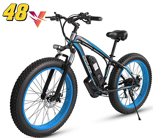 Elektrische Mountainbike : SUSU 26" Fettreifen Elektrofahrrad Mountainbike E-Bike mit 48V 16Ah / 1000W Lithium-Batterie und 27-Gang Vollfederung hydraulische Scheibenbremse Elektrisches Fahrrad Black+Blue