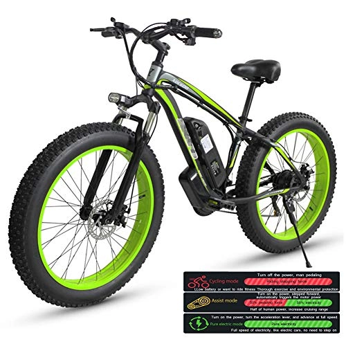 Elektrische Mountainbike : TANCEQI Elektrofahrrad E-Bike Mountainbike, 26" Fettreifen Elektrisches Fahrrad, Schneestrand Elektrofahrrad, LED Fahrradlicht, 21 Geschwindigkeiten Schnee E-Bike, Grün