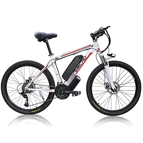 Elektrische Mountainbike : TAOCI E-Mountainbike für Herren 26 Zoll 36 V, Shimano 21 Gänge, Abnehmbarer Lithium-Ionen-Akku, E-Bike für Outdoor, Pedelec Radfahren, Workout (White red)