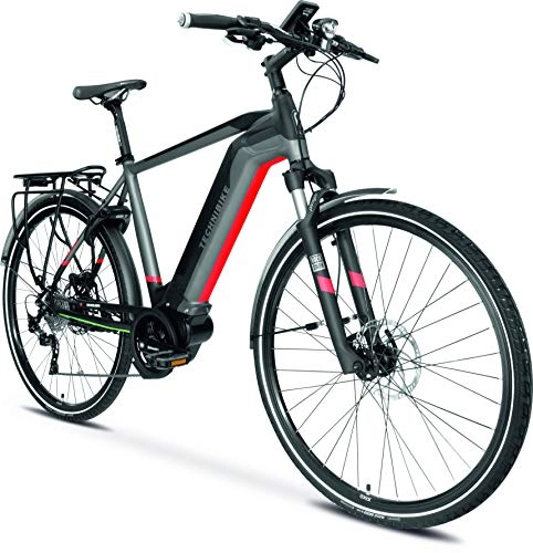 Elektrische Mountainbike : TechniBike TREKKING Herren E-Bike (Pedelec, Elektrofahrrad, Trekkingbike, 600Wh Continental Akku, Continental 48V 250 Watt 70 Nm Motor, Rahmenhöhe 48 cm) schwarz / grau / rot