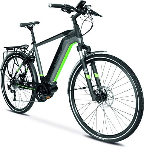 Elektrische Mountainbike : TechniBike TREKKING Herren E-Bike (Pedelec, Elektrofahrrad, Trekkingbike, 600Wh Continental Akku, Continental 48V 250 Watt 70 Nm Motor, Rahmenhöhe 58 cm) schwarz / grau / grün