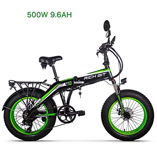 Elektrische Mountainbike : Unbekannt eBike_RICHBIT 016 Elektrofahrrad, 48V 500W 9.6AH Fat Tire Bike, faltendes Ebike fr das Radfahren, mit Gepcktrger / Reflektoren (Green)