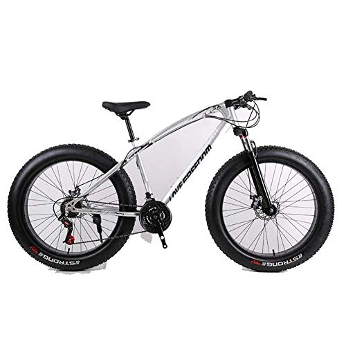 Elektrische Mountainbike : Unbekannt Mountainbike, 26-Zoll-Fat Tire Straßen-Fahrrad Schnee Bike Beach Bike High-Carbon Stahlrahmen, mit Scheibenbremsen und Federgabeln, Silber, 21Speed