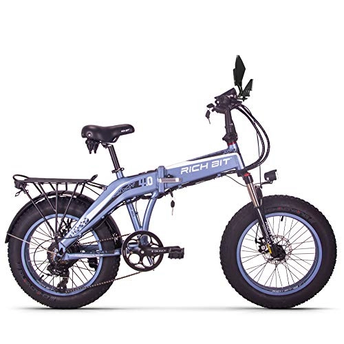 Elektrische Mountainbike : Unbekannt Rich BIT Elektrisches Fett Fahrrad 20 '' * 4, 0 '' Fetter Reifen 500 Watt 48 V 10 Ah Lithium-Ionen-Batterie im Inneren Faltbarer Fahrradrahmen (Blau)