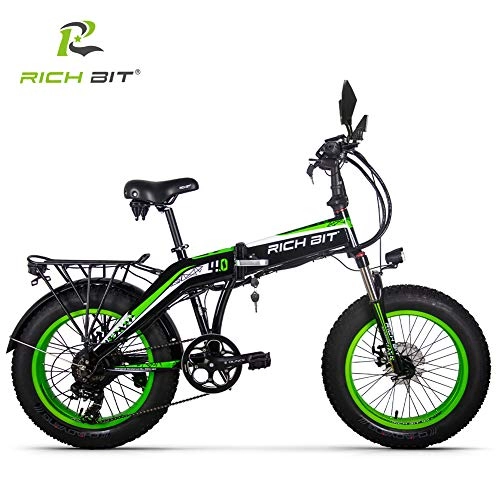 Elektrische Mountainbike : Unbekannt Rich BIT Elektrisches Fett Fahrrad 20 '' * 4, 0 '' Fetter Reifen 500 Watt 48 V 10 Ah Lithium-Ionen-Batterie im Inneren Faltbarer Fahrradrahmen (Grün)
