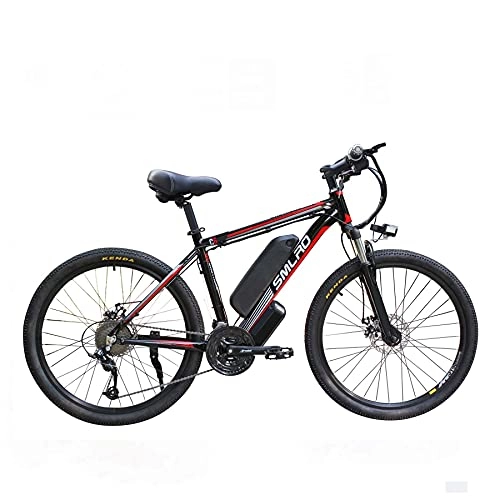 Elektrische Mountainbike : UNOIF 26 ‚' Electric Mountain Bike mit Abnehmbarer, großer Kapazität Lithium-Ionen-Akku, 48V / 13Ah Stadt Ebike Fahrrad mit 350W Brushless Heckmotor für Erwachsene, Black red