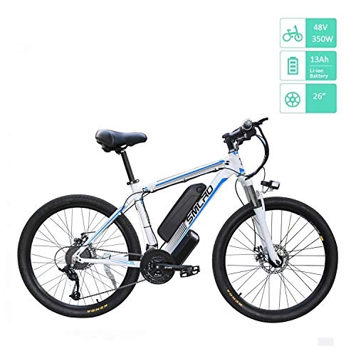Elektrische Mountainbike : UNOIF 26 ‚' Electric Mountain Bike mit Abnehmbarer, großer Kapazität Lithium-Ionen-Akku, 48V / 13Ah Stadt Ebike Fahrrad mit 350W Brushless Heckmotor für Erwachsene, White Blue