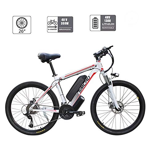 Elektrische Mountainbike : UNOIF Bike Mountainbike elektrisches Fahrrad mit 21-Gang-Shimano-bertragungssystem, 350W, 13AH, 36V-Lithium-Ionen-Akku, 26" Zoll, Pedelec City Bike Leichte, White red