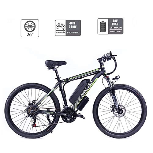 Elektrische Mountainbike : UNOIF Bike Mountainbike elektrisches Fahrrad mit 21-Gang-Shimano-Übertragungssystem, 350W, 13AH, 36V-Lithium-Ionen-Akku, 26" Zoll, Pedelec City Bike Leichte, Black Green