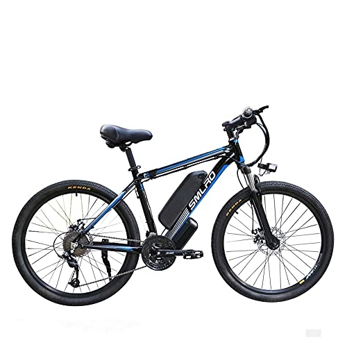 Elektrische Mountainbike : UNOIF Elektro-Fahrrad Elektro-Mountainbike, 26" Electric City Ebike Fahrrad mit 350W Brushless Heckmotor für Erwachsene, 48V / 13Ah Abnehmbare Lithium-Batterie, Black Blue