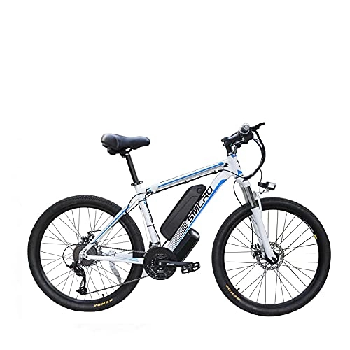 Elektrische Mountainbike : UNOIF Elektro-Fahrrad Elektro-Mountainbike, 26" Electric City Ebike Fahrrad mit 350W Brushless Heckmotor für Erwachsene, 48V / 13Ah Abnehmbare Lithium-Batterie, White Blue