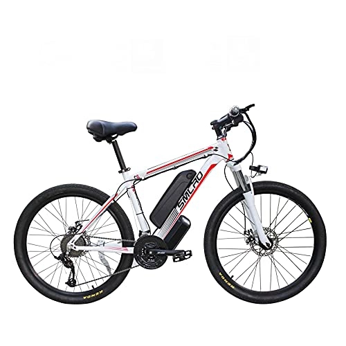 Elektrische Mountainbike : UNOIF Elektro-Fahrrad Elektro-Mountainbike, 26" Electric City Ebike Fahrrad mit 350W Brushless Heckmotor für Erwachsene, 48V / 13Ah Abnehmbare Lithium-Batterie, White red