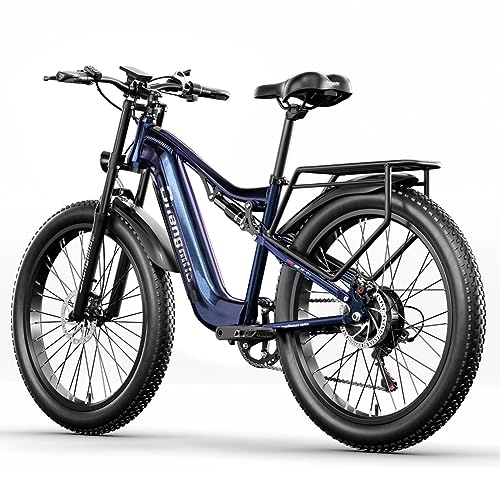 Elektrische Mountainbike : VOZCVOX E Bike Herren 26“ Ebike Mountainbike E-Fahrräder für Männer mit 48V15AH Akku, Dual Suspension, Mechanische Scheibenbremse Fat Bike