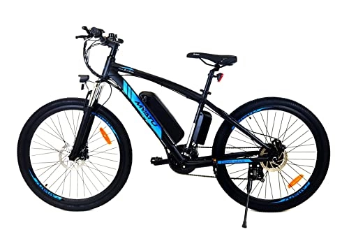 Elektrische Mountainbike : Wueps E-Bike, Elektrofahrrad, 26", für Damen und Herren, Shimano-Schaltung, langlebiger Motor, reichweitenstarker Akku, hergestellt in der EU - 25 km / h | Scheibenbremsen, LED-Licht. (5687-Schwarz)