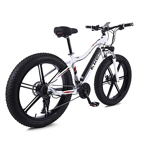 Elektrische Mountainbike : WXX Erwachsene Elektro-Fahrrad, Aluminiumlegierung 26 Mountain Fahrrad, Thick Rad Schnee Fahrrad, 36V 10Ah 350W versteckte abnehmbare Lithium-Batterie Fahrrad, Wei