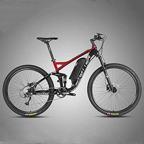 Elektrische Mountainbike : Xinxie1 Elektro-Mountainbike, 19-Zoll-Folding E-Bike mit extrem Leichter Magnesiumlegierung 6 Speichen integriertem Rad, Premium Full-Suspension und 21 Speed ​​Gear, Rot